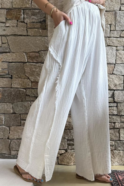 Rustic Nature Bubble Cotton Split Kick Pant White